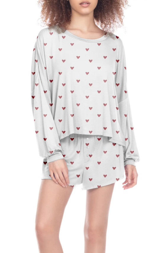 Honeydew Intimates All American Long Sleeve Shortie Pajamas Ivory Hearts best valentines day pajamas