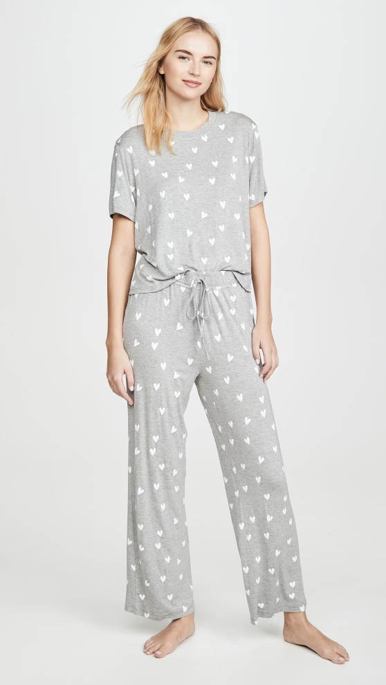 Honeydew Intimates All American PJ Set Heather Grey Hearts  valentine's day pajamas
