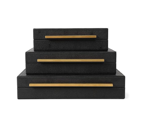 Kingflux Faux Black Shagreen Leather Set of 3 Pcs