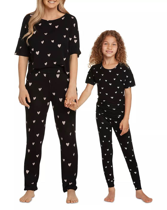 Mommy & Me Heart Print Short Sleeve & Pants Pajama Set Black Hearts valentines day pajamas pajama sets