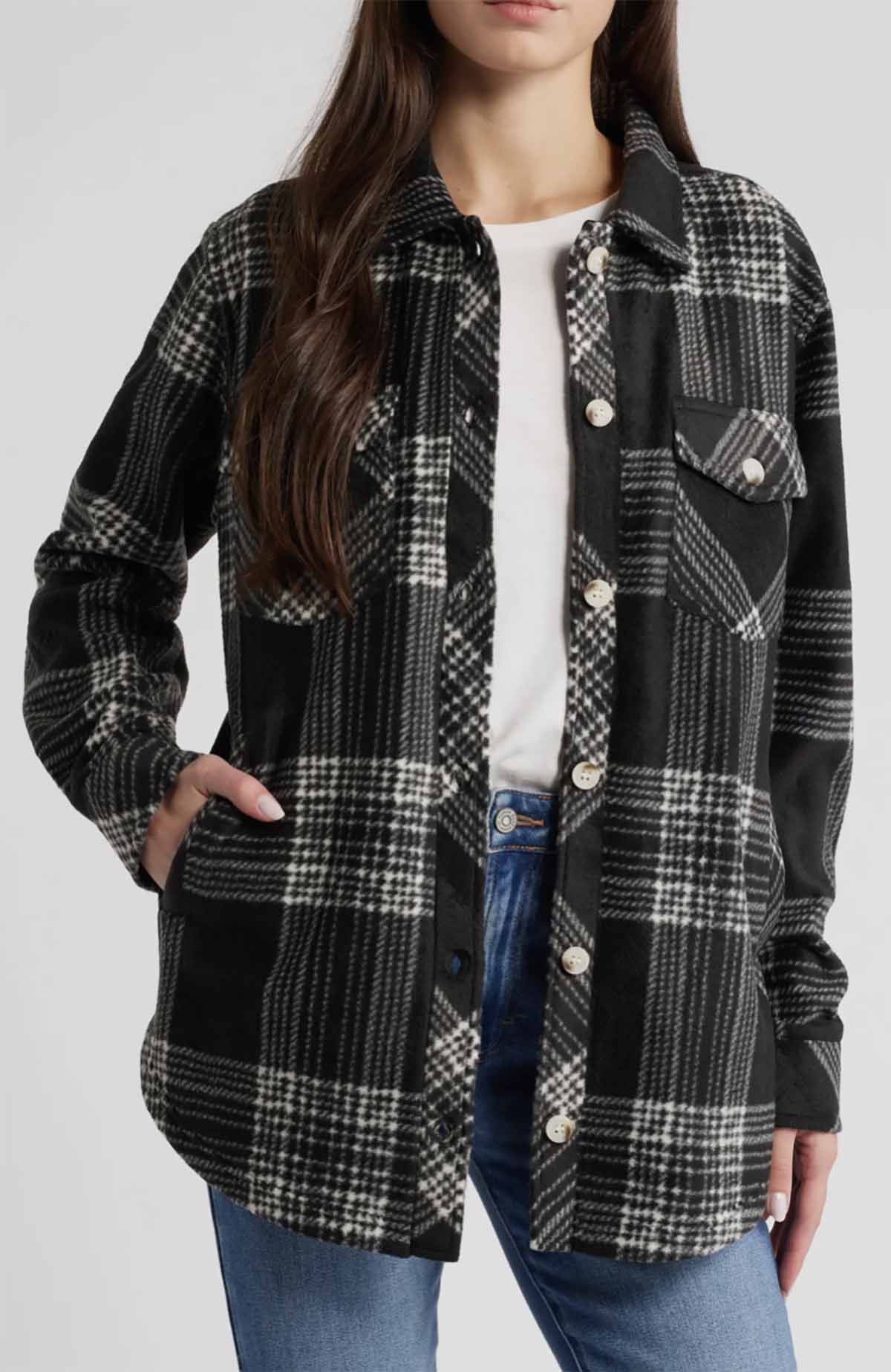 Thread and Supply Plaid Polar Fleece Shacket best fleece shackets women