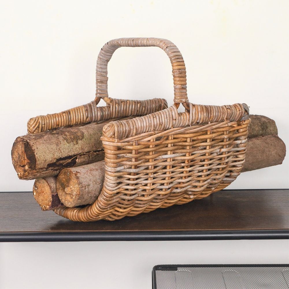 Vintiquewise Decorative Rattan Natural Log Holder Basket