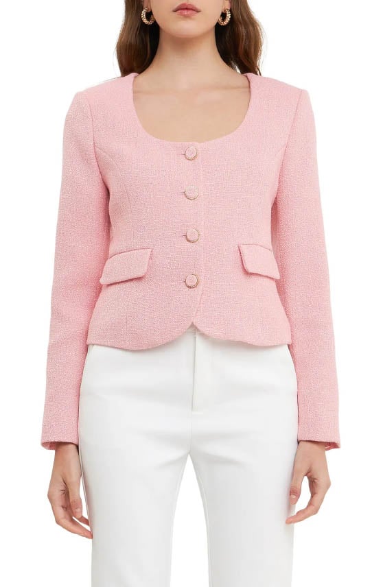 Endless Rose Scoop Neck Tweed Jacket Pink best tweed jackets