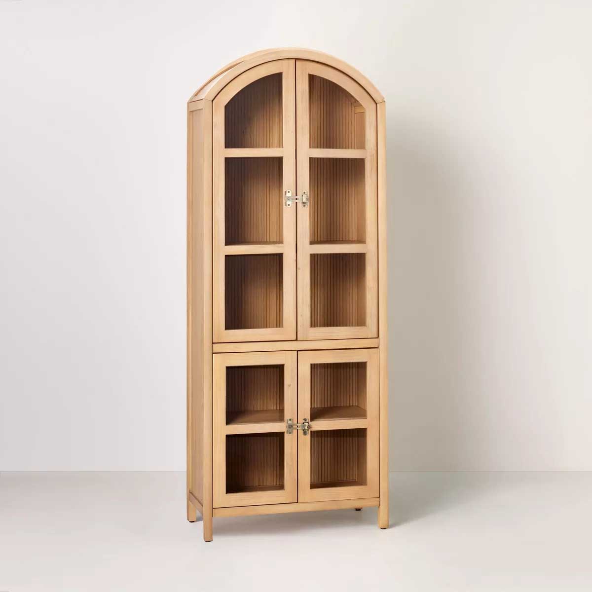 Grooved Wood with Glass 4-Door Arch Cabinet - Natural - Hearth & Hand™ with Magnolia best arch cabinets