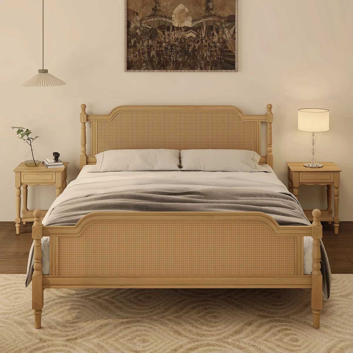 Alcott Hill Traditional Style Rattan Bed Frame Walnut best cane beds