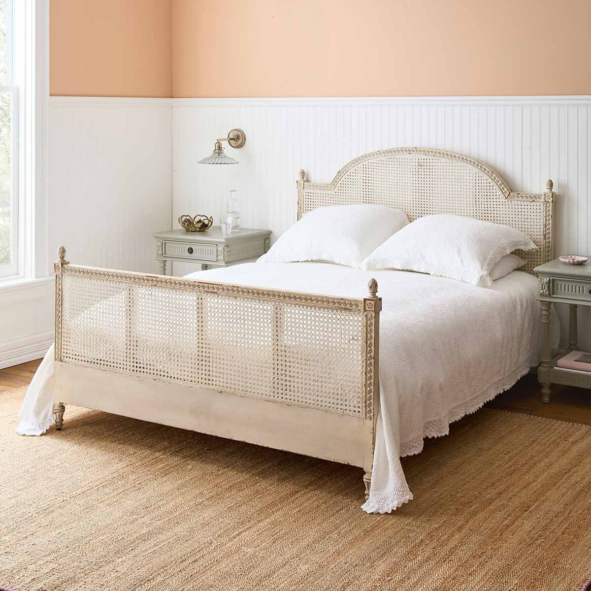 GreenRow Verbena Cane Bed Distressed White best cane beds