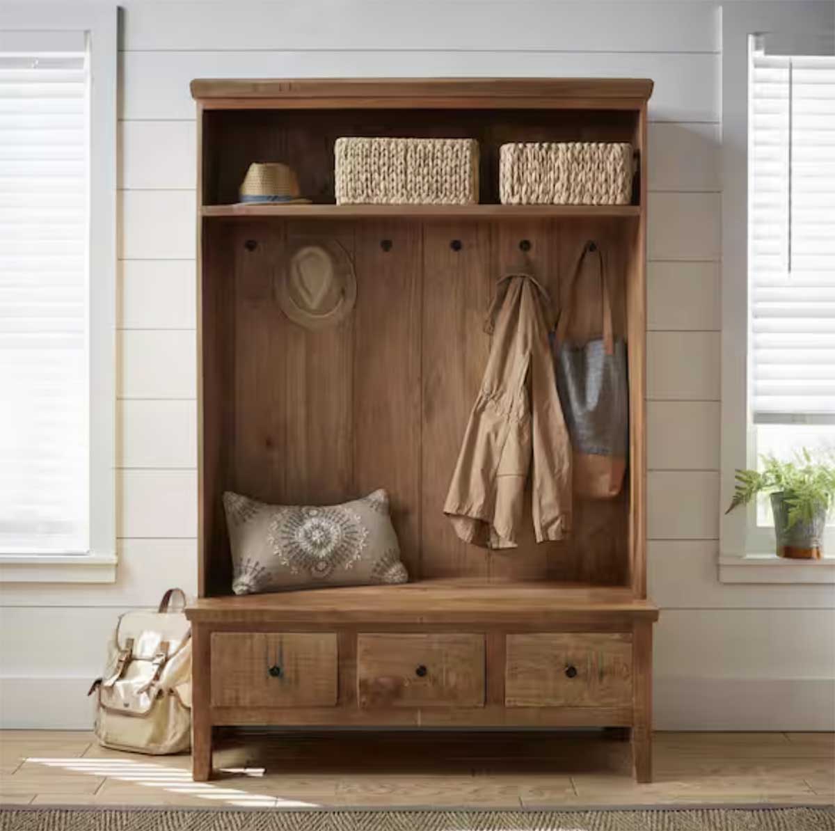 Home Decorators Collection Holbrook Natural Reclaimed Wood Hall Tree  best rustic hall trees