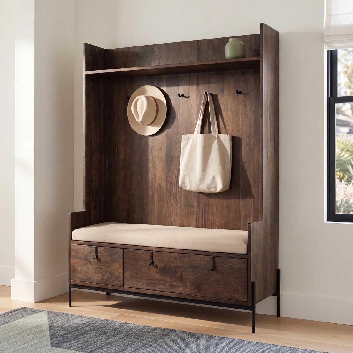Joss & Main Jossa Hall Tree with Bench and Shoe Storage best rustic hall trees