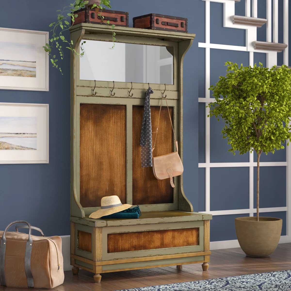 Laurel Foundry Modern Farmhouse Pompey Hall Tree with Bench best rustic hall trees entryway