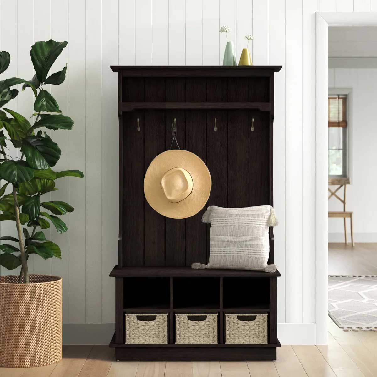 Ophelia and Co Bridget Hall Tree with Open Storage Midnight Cherry best rustic hall trees