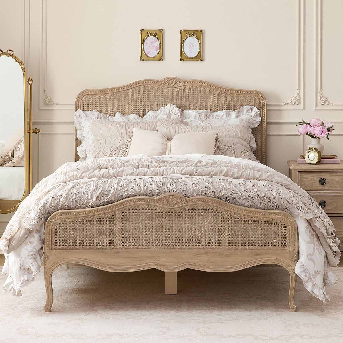Pottery Barn Teen LoveShackFancy Caned Classic Bed Seadrift finish best cane beds