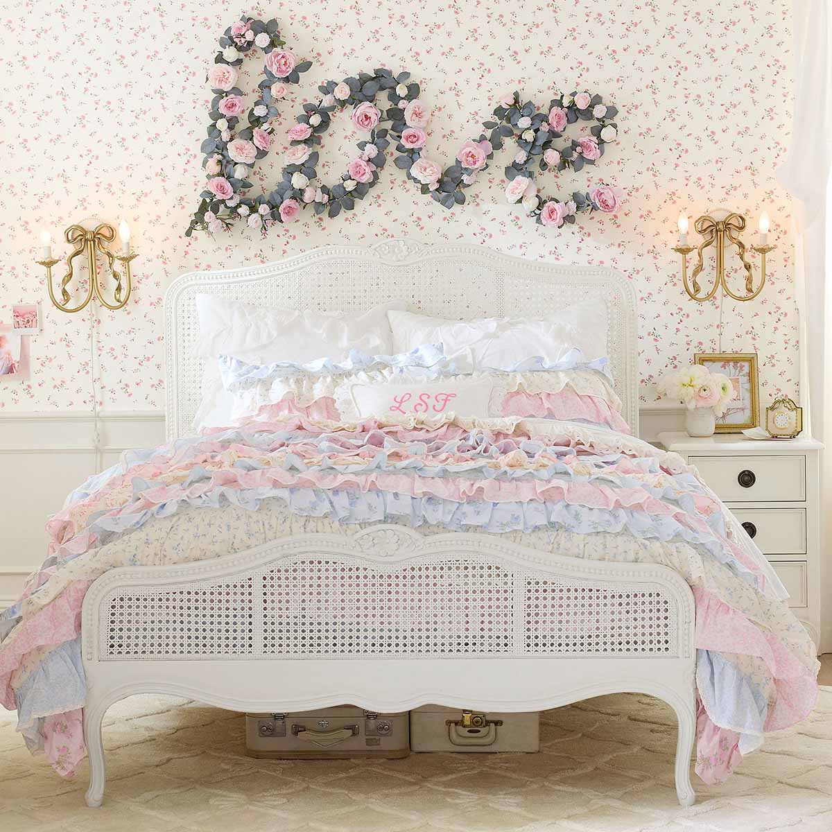 Pottery Barn Teen LoveShackFancy Caned Classic Bed Soft White finish best cane beds