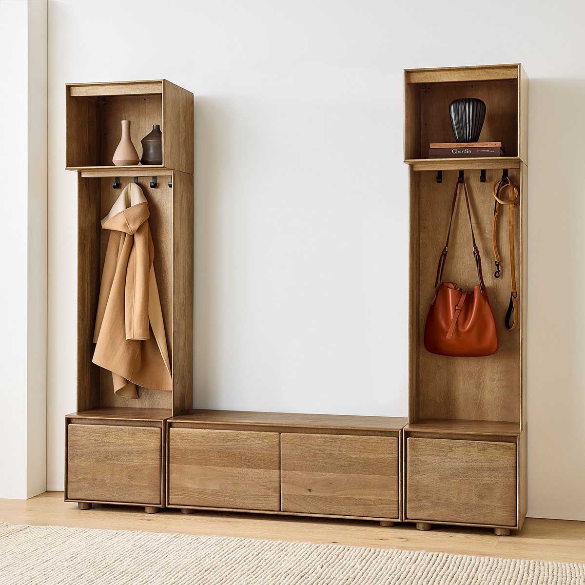 West Elm Anton Solid Wood Locker Set (20–84) Burnt Wax best rustic hall trees