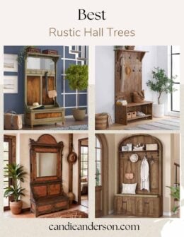 Lifestyle expert, journalist and interior design blogger Candie Anderson of candieanderson.com shares the best rustic hall trees for entryways and mudrooms.