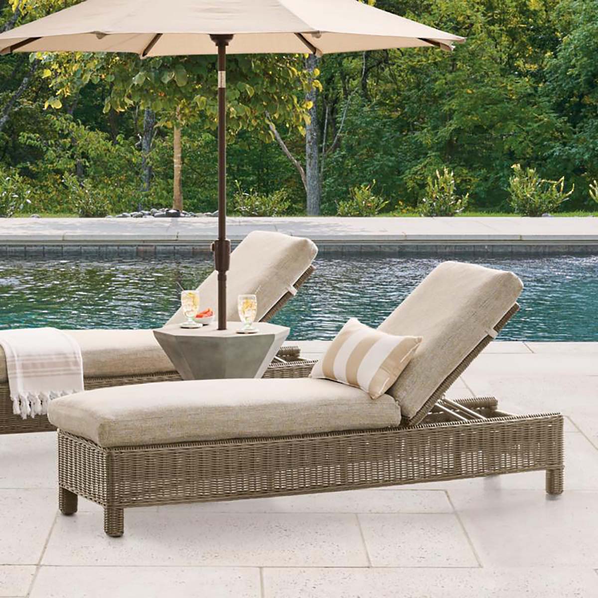 Grandin Road Portland Woven Outdoor Chaise Mocha best wicker chaise lounge chairs 