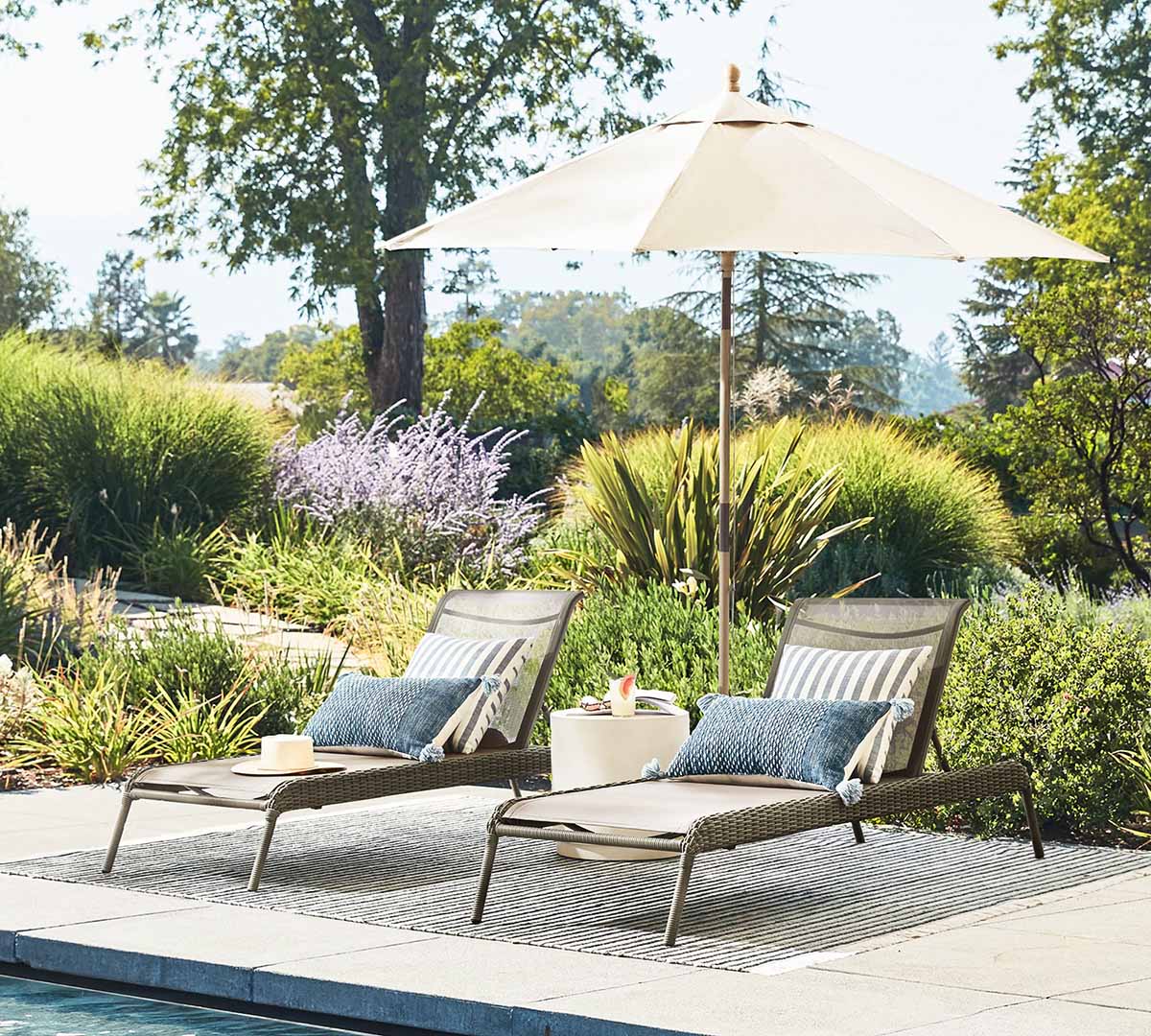 Pottery Barn Torrey Wicker Stackable Outdoor Single Chaise Lounge, Set of 2 best wicker chaise lounge chairs