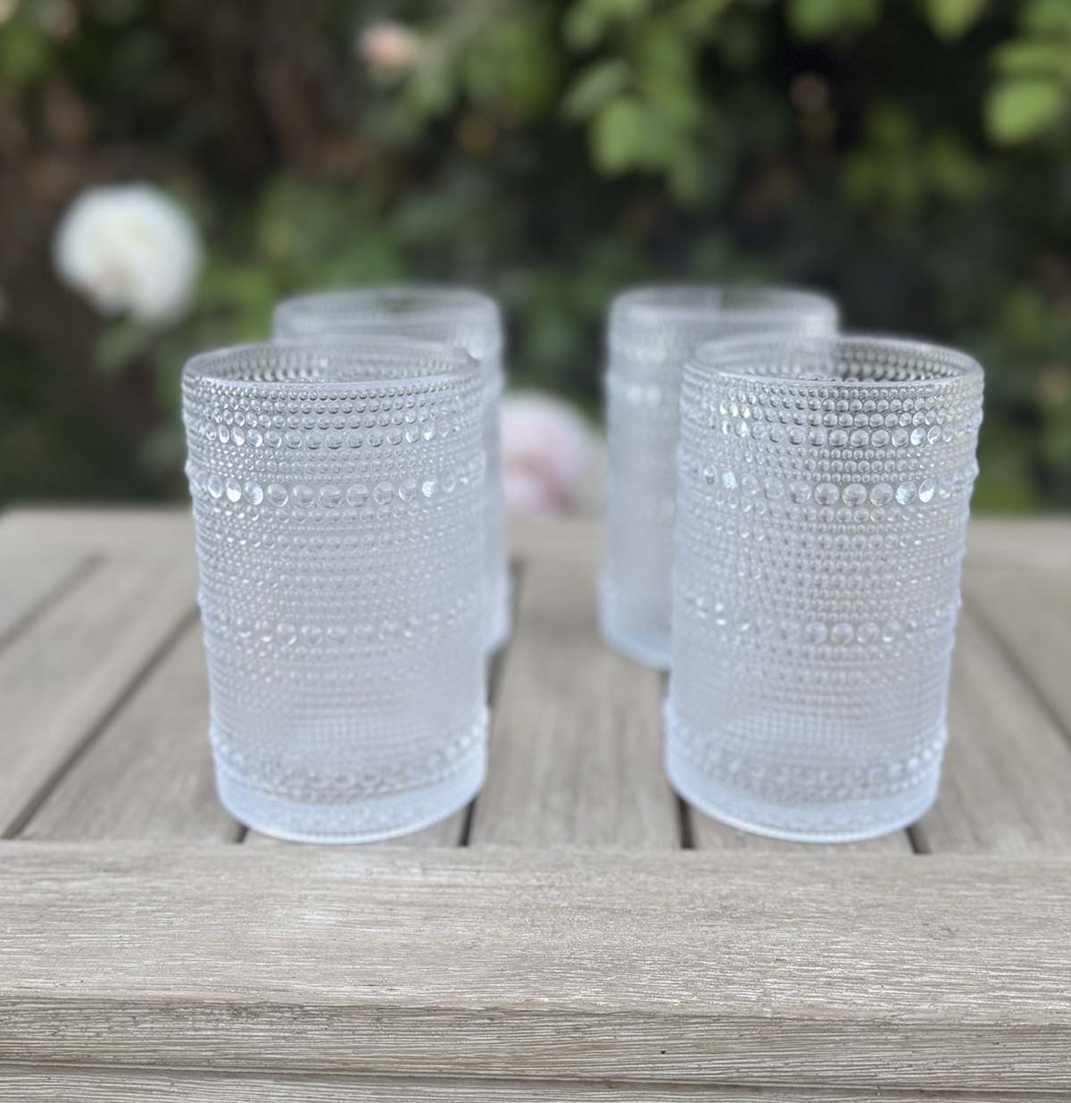 Entertaining expert, Candie Anderson shares her beautiful Fortessa Jupiter glasses on her Italian summer console table.