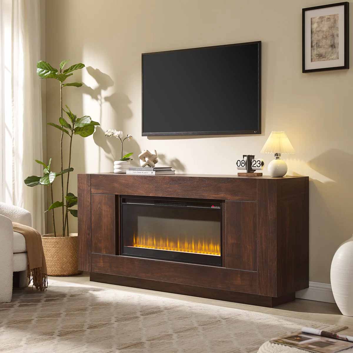 Ebern Designs Modern 70-Inch Fireplace TV Stand with 36-Inch Electric Fireplace best modern electric fireplace tv stands