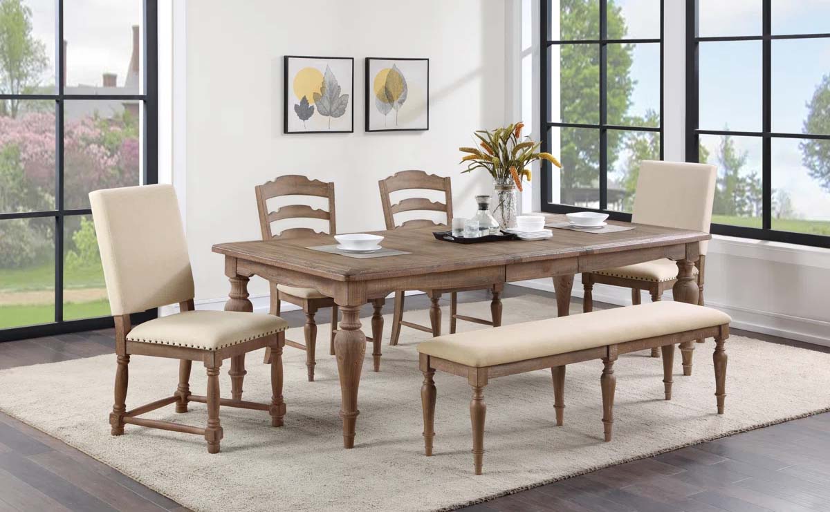 Laurel Foundry Modern Farmhouse Busse Extendable Pine Solid Wood Base Dining Table best turned leg dining tables