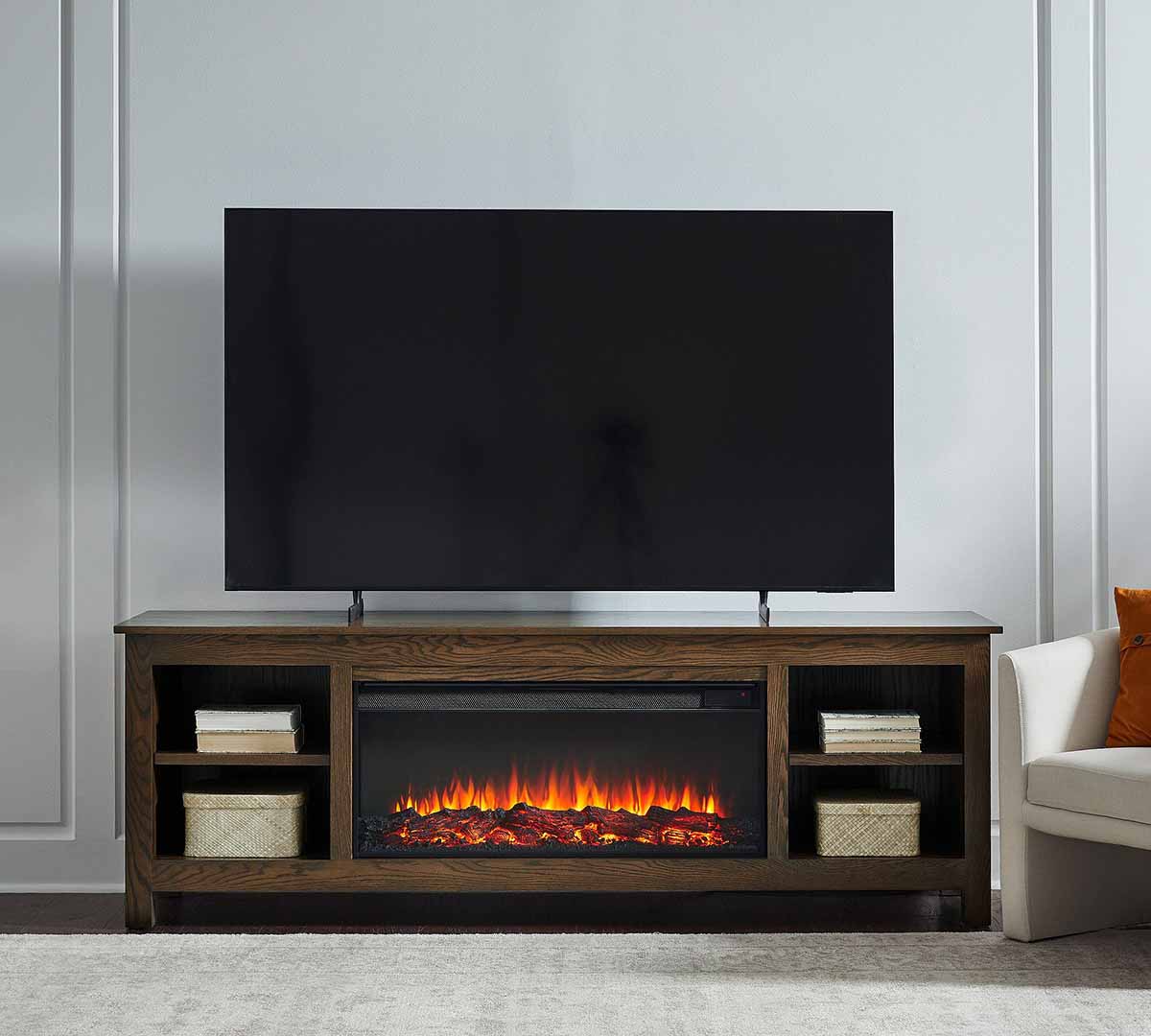 Pottery Barn Wildwood Landscape Electric Fireplace (84) Medium Oak best electric fireplace tv stands