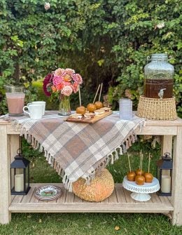 Entertaining expert, journalist and lifestyle blogger Candie Anderson of candieanderson.com shows you how to create a beautiful fall dessert table with s'mores, caramel apples, garden roses, drinks and more.
