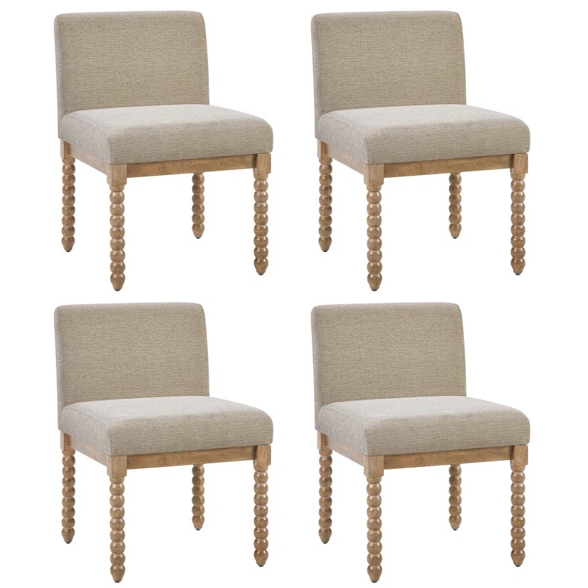 Alcott Hill Upholstered Low Back Rubber Wood Bobbin Legs Dining Chair Cream Set of four best spindle bobbin dining chairs