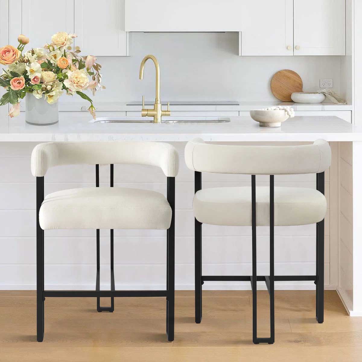 Hokku Designs Mekah Set of 2 Mdern 24 Upholstered Velvet Solid back Counter Stool best barrel back counter stools