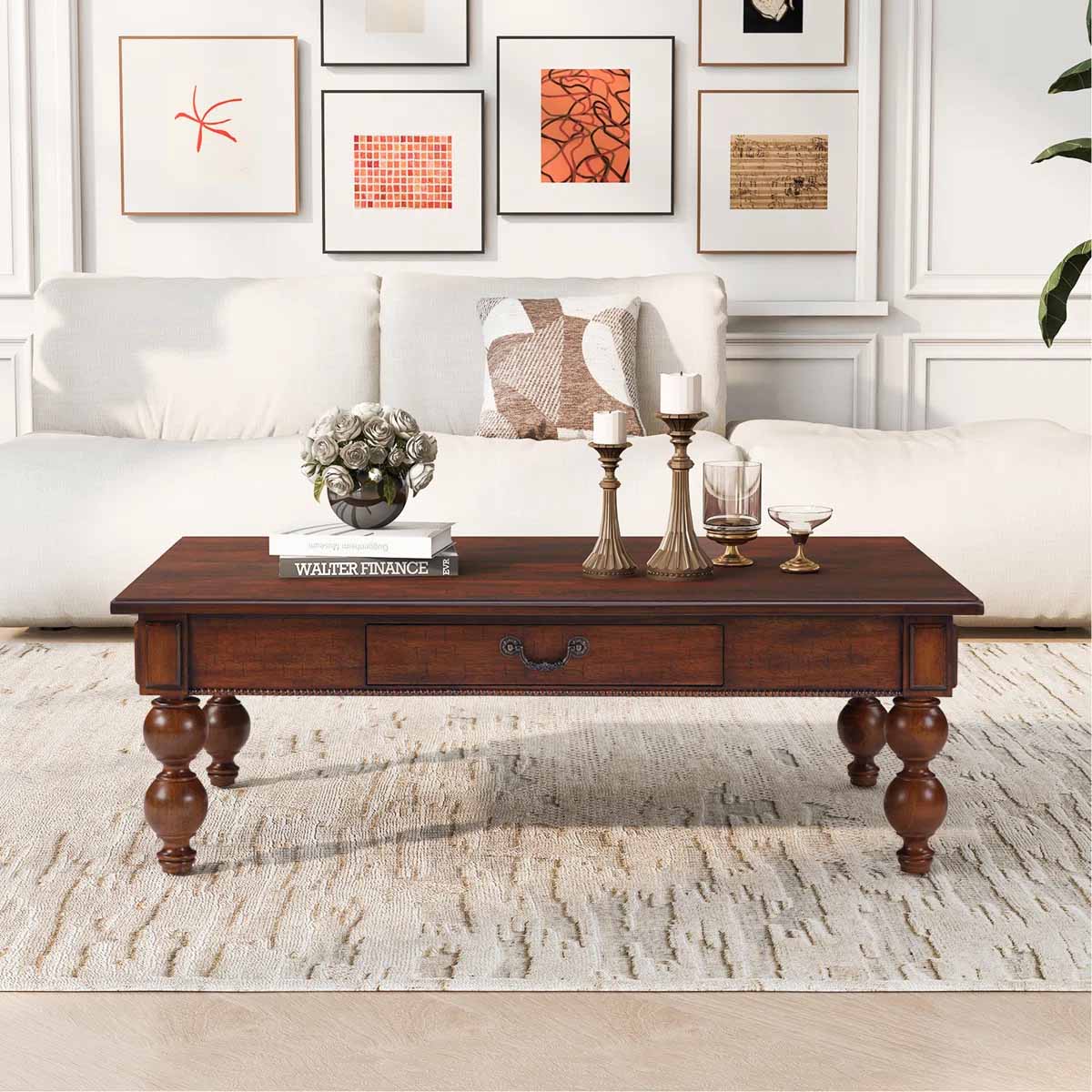 Ivy Bronx Ivy Bronx Rectangular Coffee Table with Storage Drawer turned leg coffee tables best