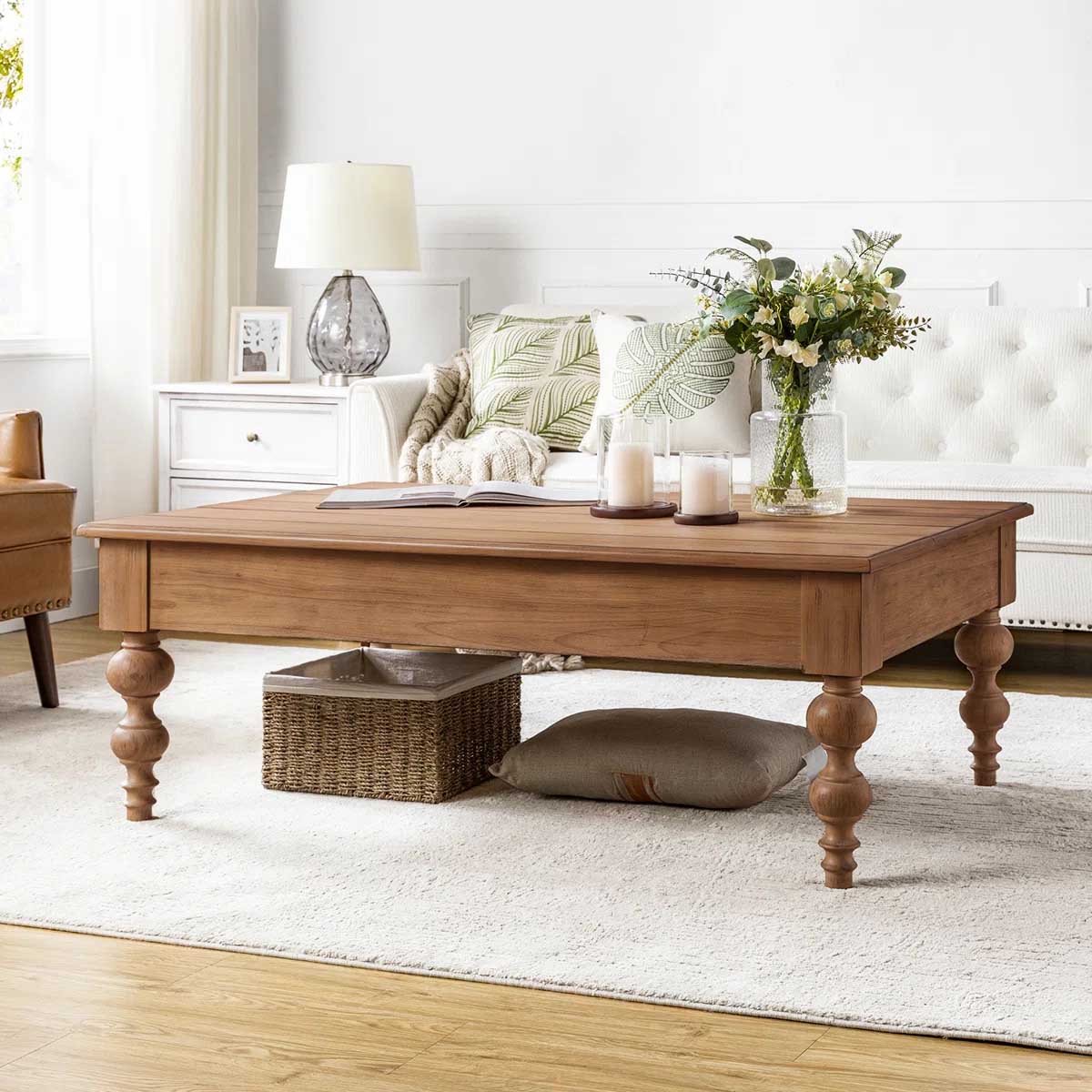 Lark Manor Aristidh 52"W Solid Wood Base Rectangular Lift Top Coffee Table with Storage Shelf Acorn best turned leg coffee tables