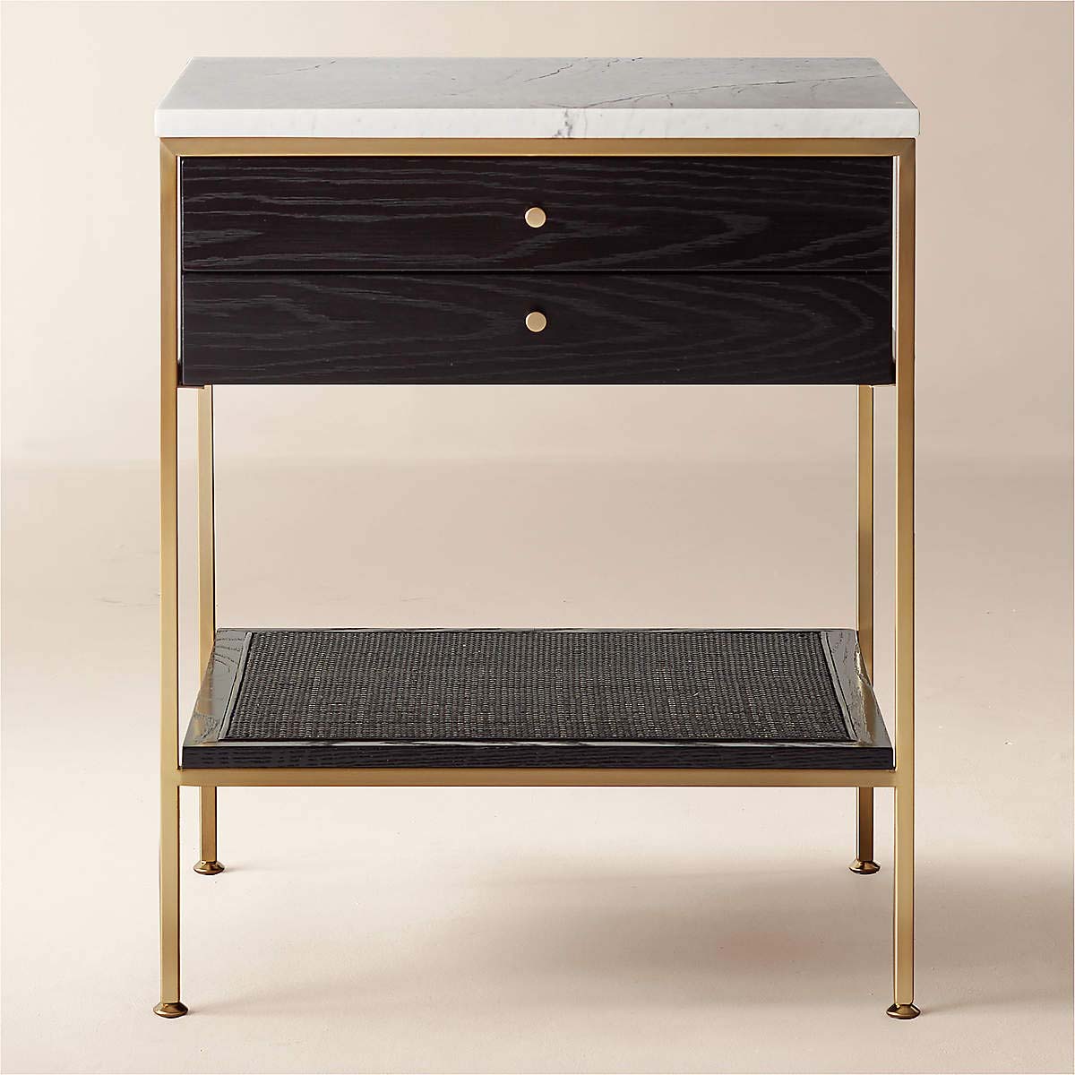 CB2 Connoisseur 20 Black Oak Wood 2-Drawer Nightstand with Marble Top by Paul McCobb Black best marble nightstands