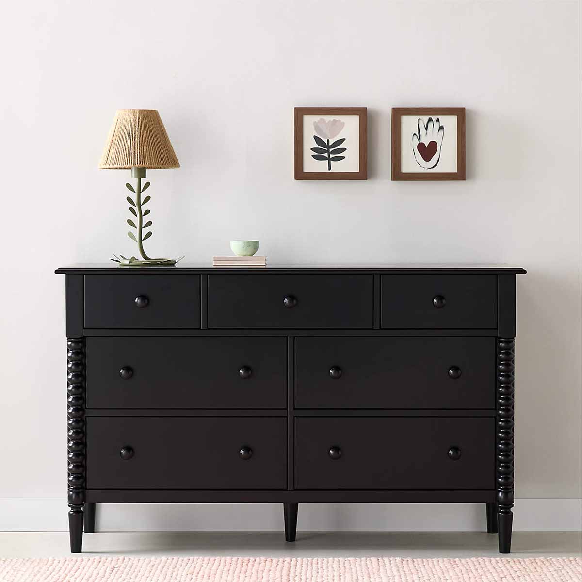 Crate and Kids Jenny Lind 54" Black Wood Wide 7-Drawer Kids Dresser Black spindle dressers best