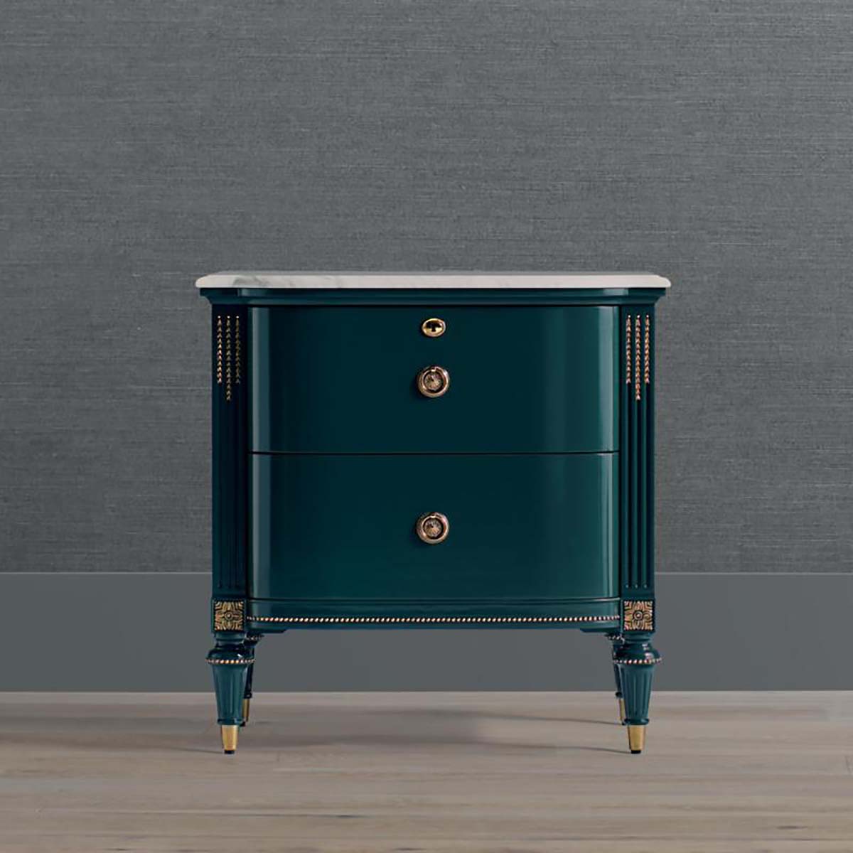 Frontgate Regency Bow Front Nightstand Deep Teal Gold best marble nightstands