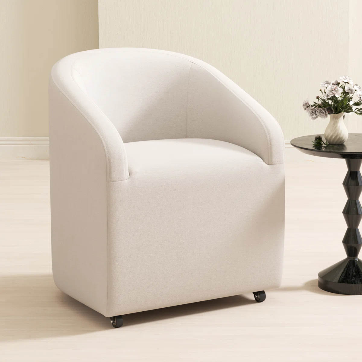 Hokku Designs Upholstered Barrel Back Dining Chair with Swivel Casters  barrel dining chairs best