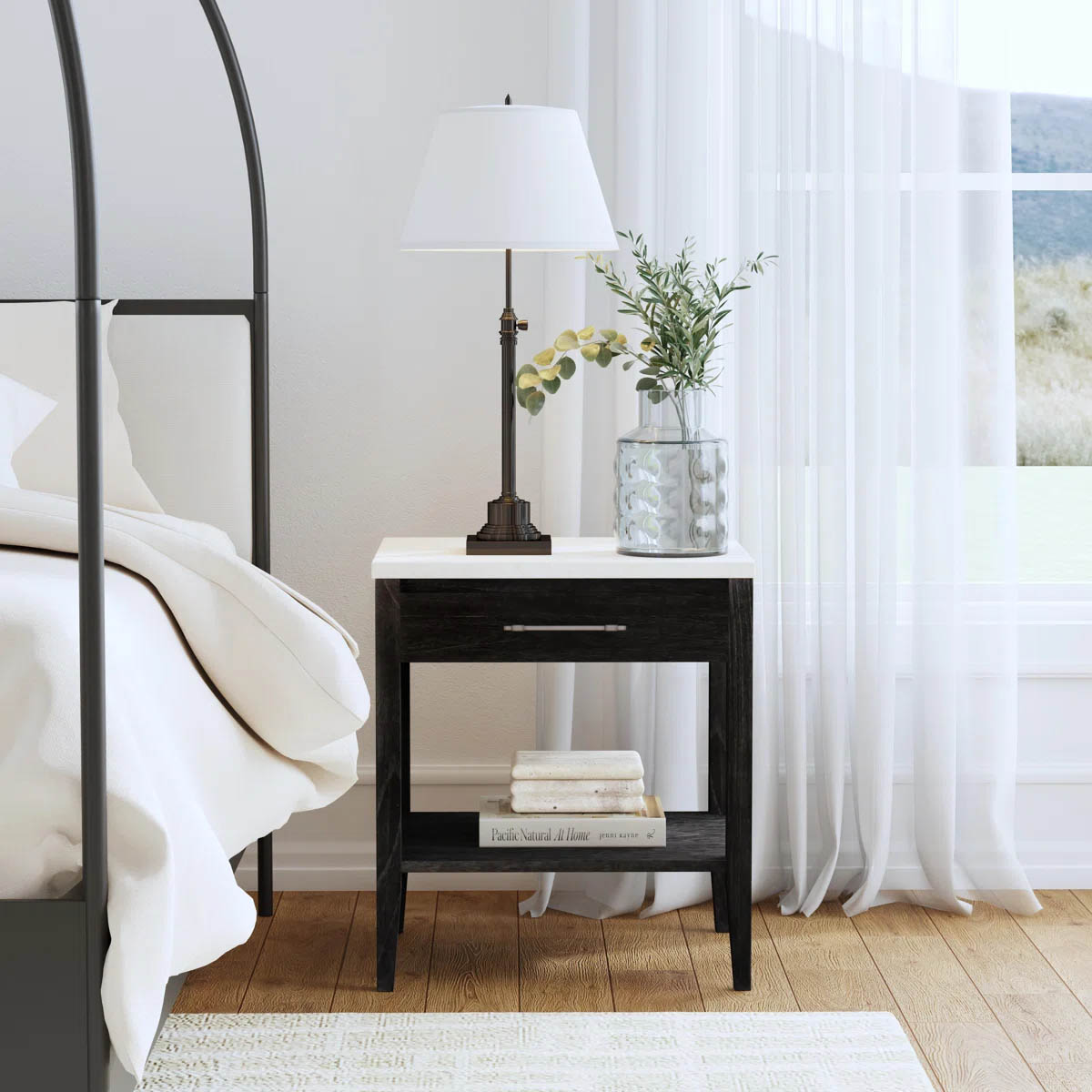 Joss and Main Isa 22 in. W Marble Top 1 Drawer Nightstand with Shelf, Black best marble nightstands