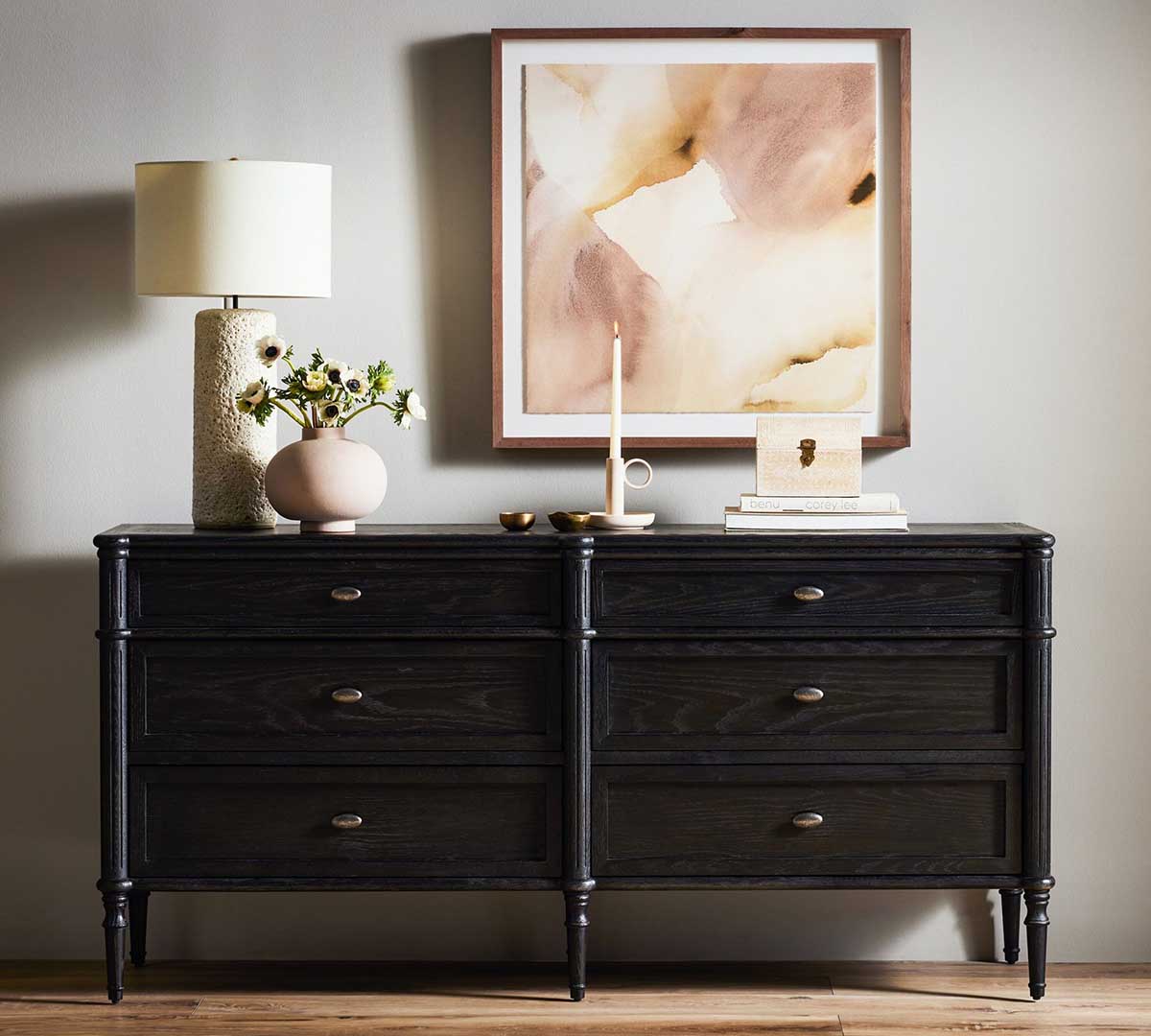 Pottery Barn Hugo 6-Drawer Dresser (70) Black Oak best spindle dressers