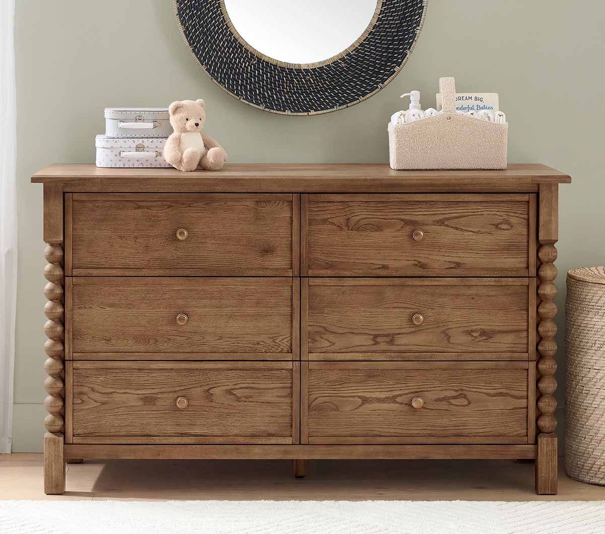 Pottery Barn Kids Chris Loves Julia 6-Drawer Stacked Ball Dresser (56w x 20d) spindle dressers best
