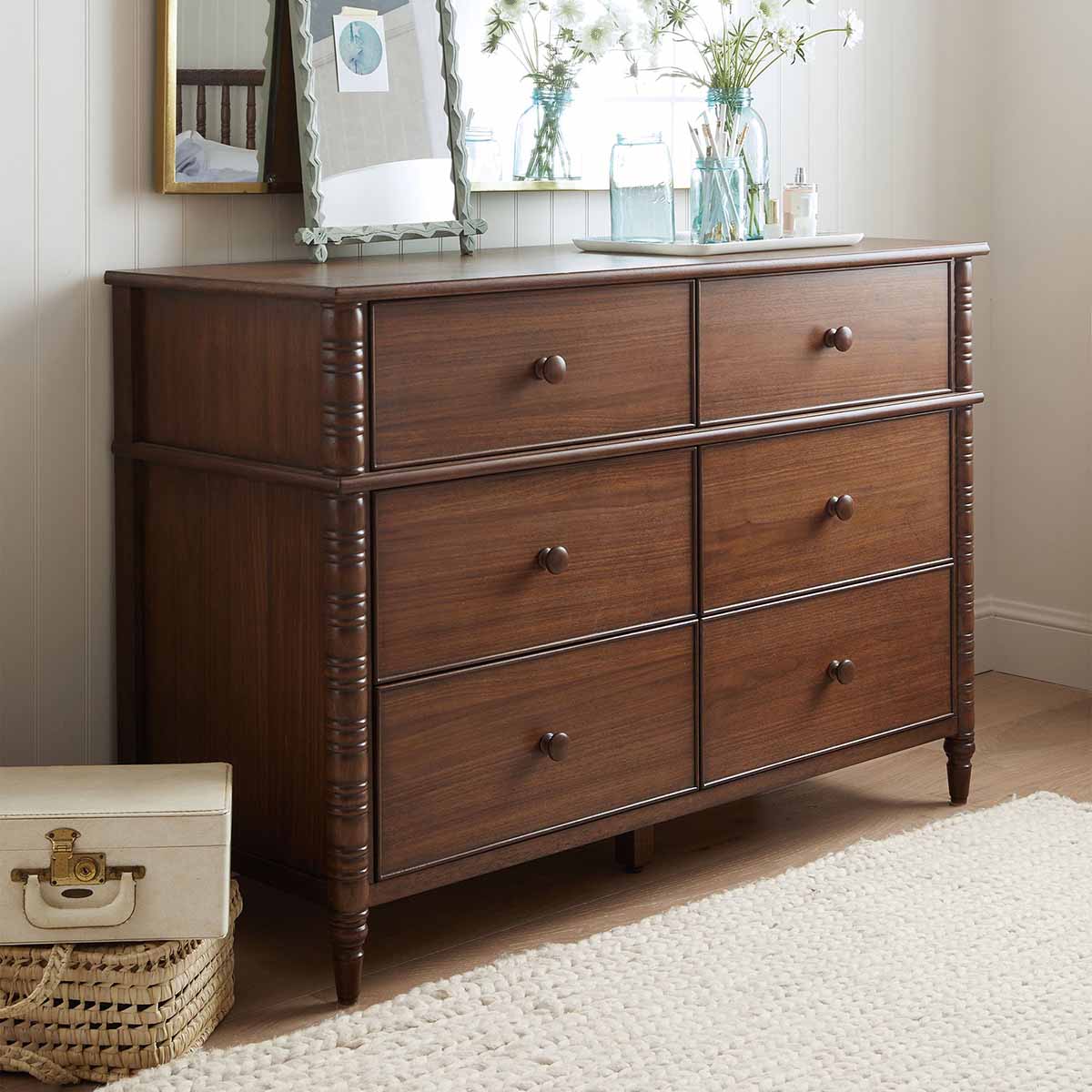 Pottery Barn Teen Elsie Extra-Wide Dresser (49.5w x 19.5d) Heritage Walnut best spindle dressers