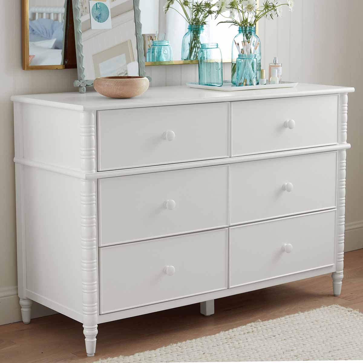 Pottery Barn Teen Elsie Extra-Wide Dresser (49.5w x 19.5d) Simply White best spindle dressers