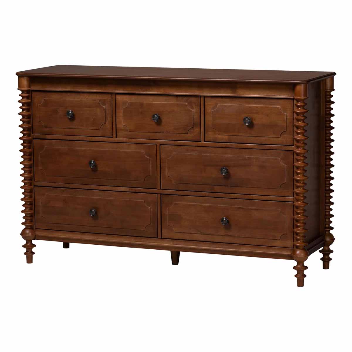 Rosalind Wheeler Daviya 7-Drawer Dresser, Walnut Brown best spindle dressers