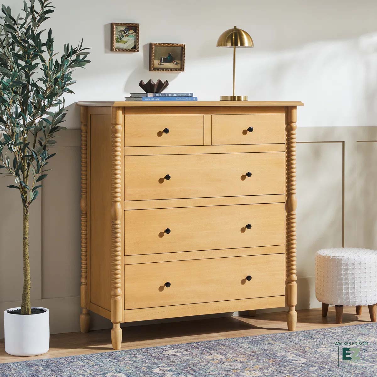 Walker Edison Vivienne Easy Assembly Solid Wood Spindle 5-Drawer Dresser Natural spindle dressers best