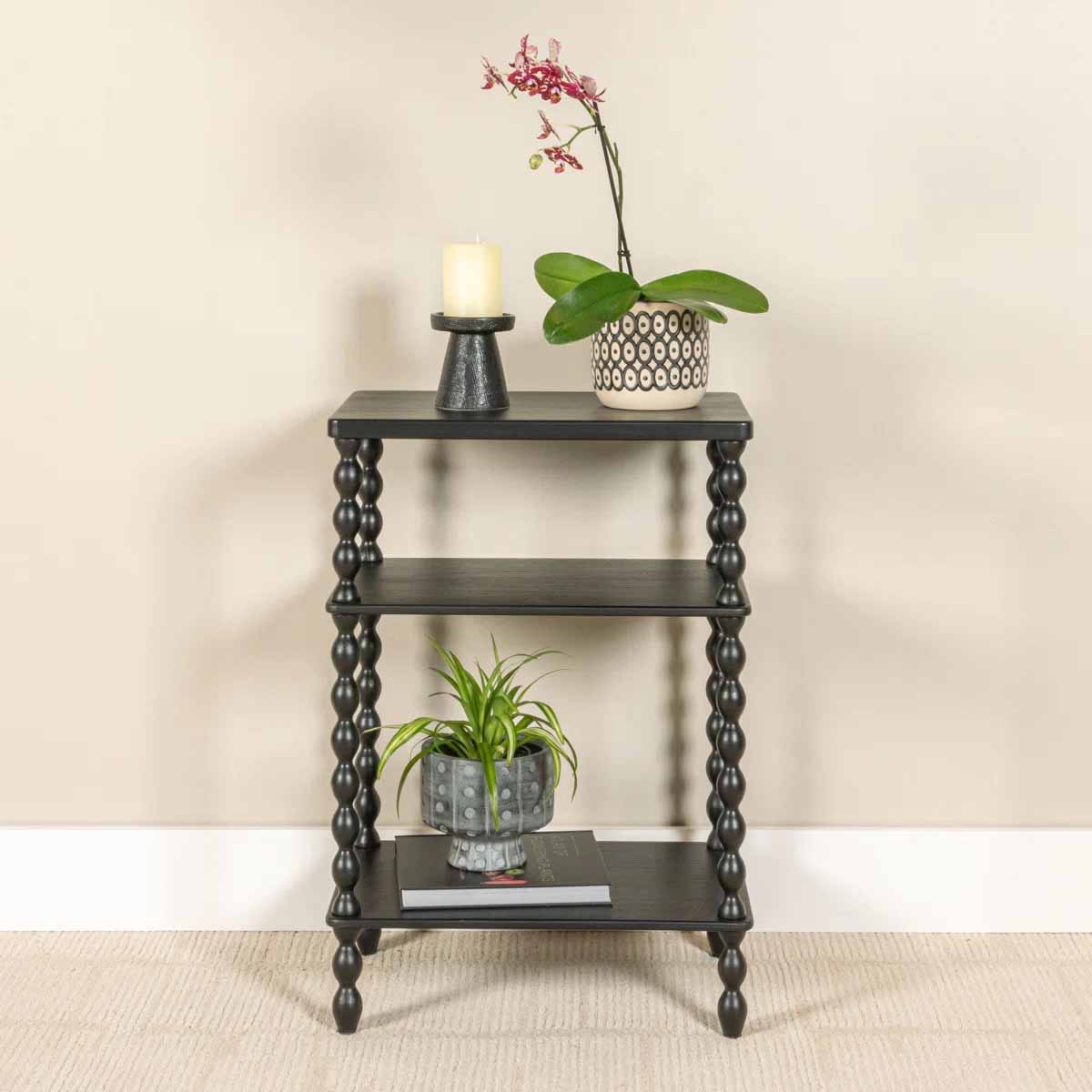 Alcott Hill Belcara Bobbin Leg Rectangle Wood Accent Table Black best spindle side tables