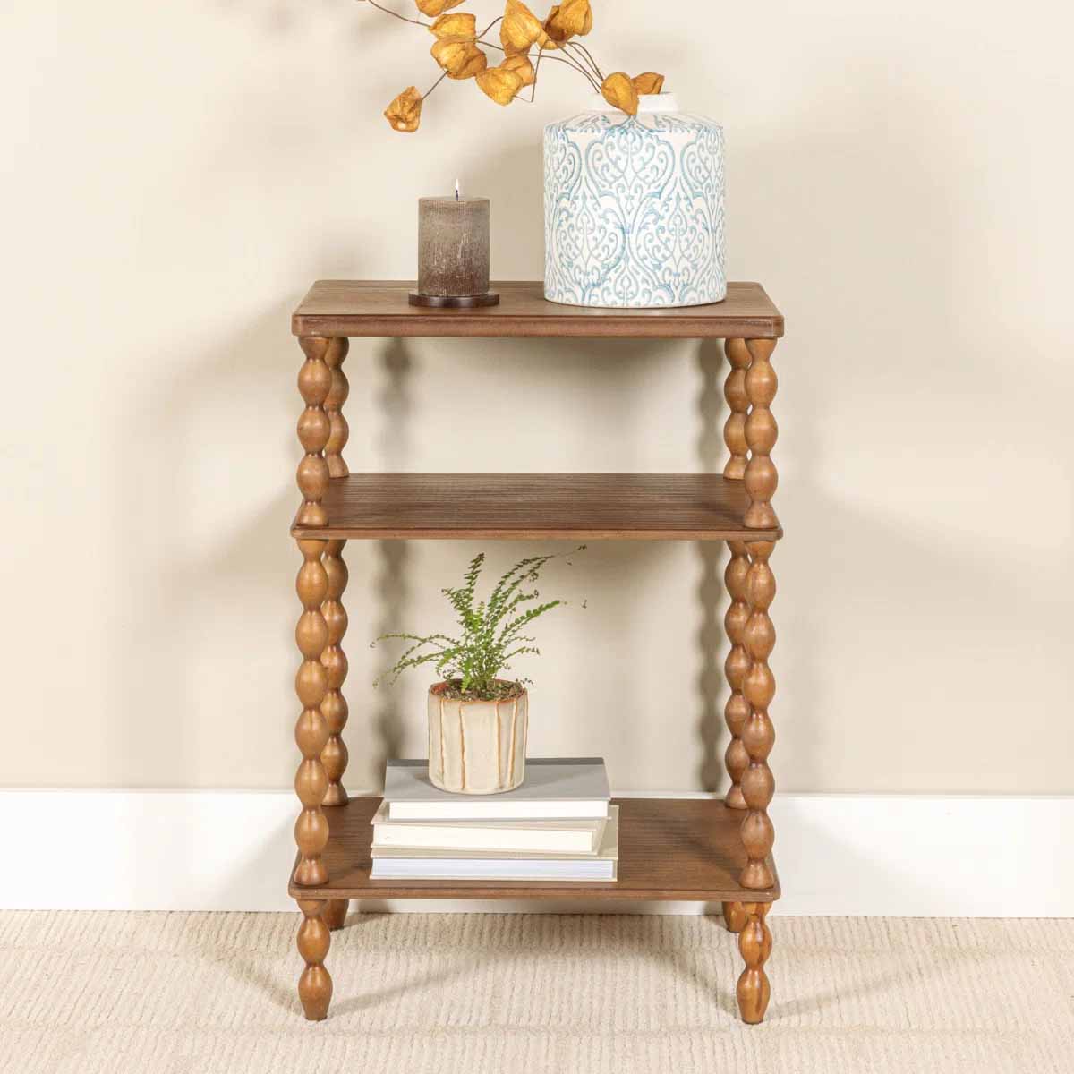 Alcott Hill Belcara Bobbin Leg Rectangle Wood Accent Table Walnut best spindle side tables