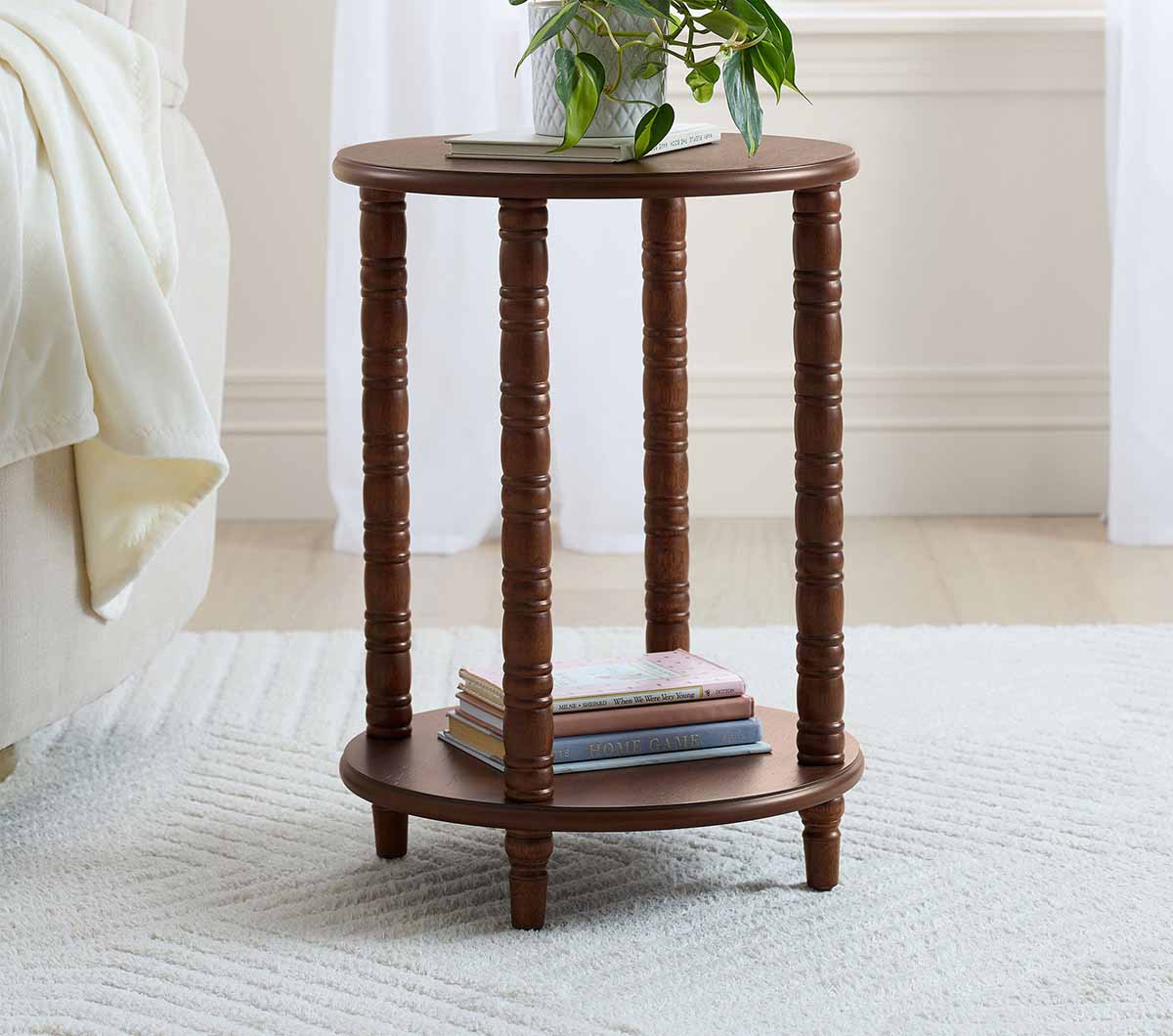Pottery Barn Kids Elsie Side Table (17") Heritage Walnut best spindle side tables