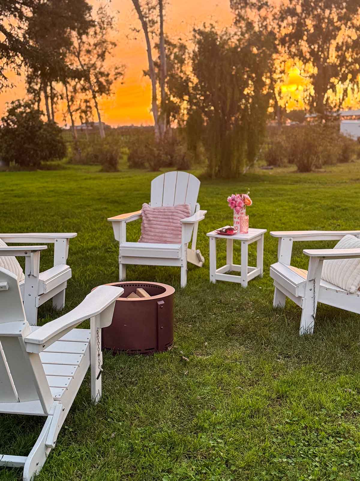 Entertaining expert, journalist and lifestyle blogger Candie Anderson of candieanderson.com shows you how to create a cozy Valentine's Day party with a smokeless fire pit and white Adirondack chairs.