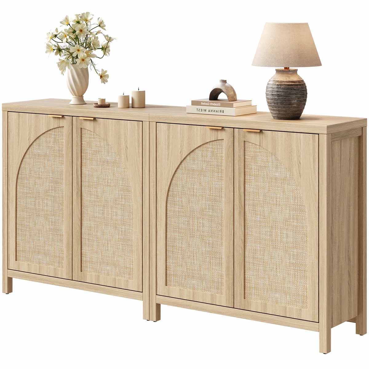 Bayou Breeze Boho Rattan Sideboard (Set of 2) Light Oak best rattan sideboards 