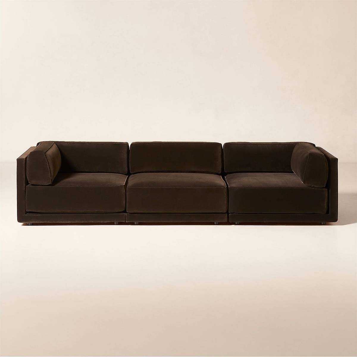 Best Modular Brown Velvet Sofa– CB2 Oriole Modular Velvet Three Piece Sofa best brown velvet sofas
