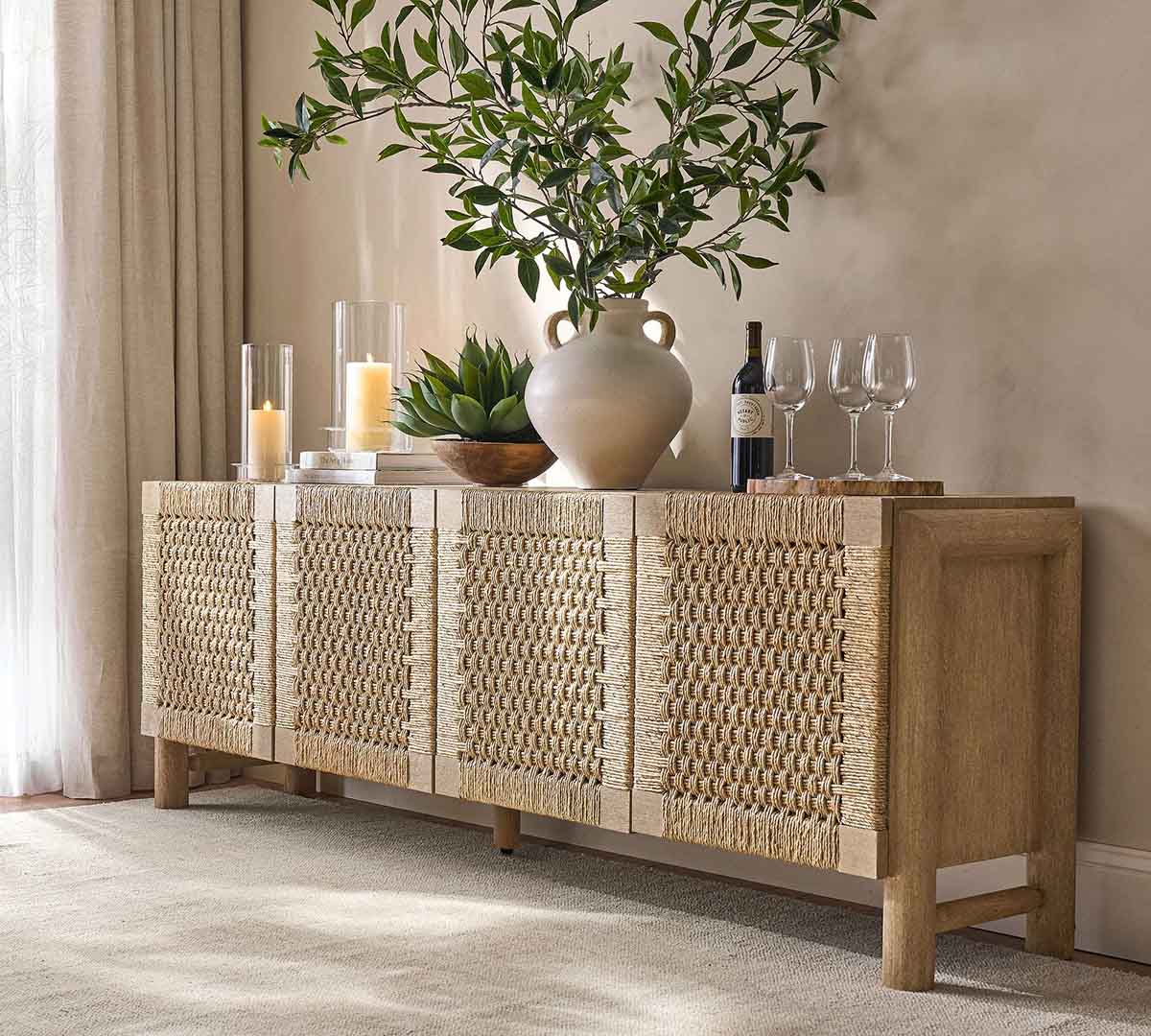 Pottery Barn Bolinas Woven Buffet (75") best woven sideboards