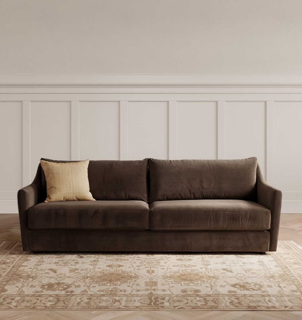 Rejuvenation Luanna Sofa Banks Velvet Cafe best brown velvet sofas