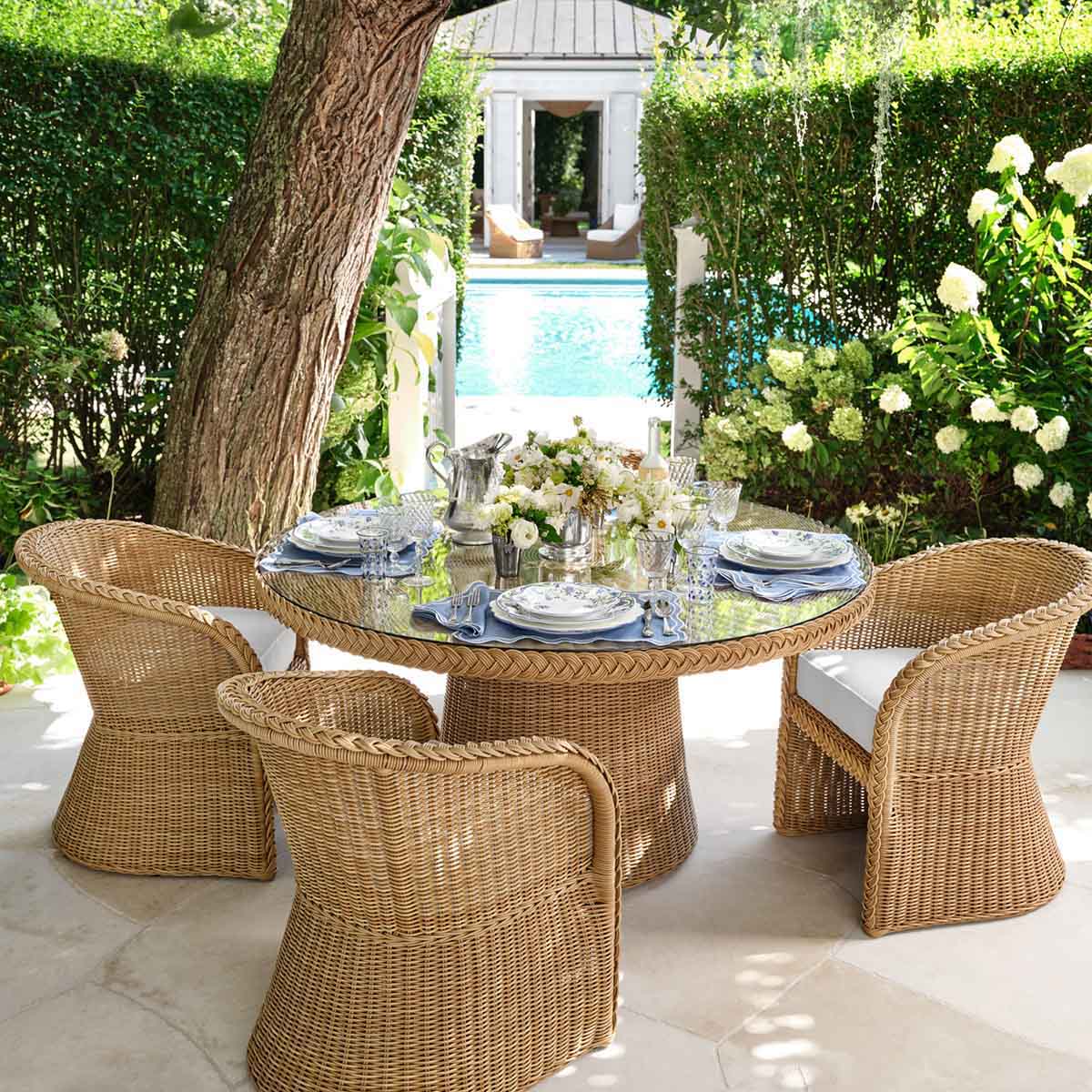 AERIN x Williams Sonoma Home East Hampton Dining Table best round outdoor dining tables