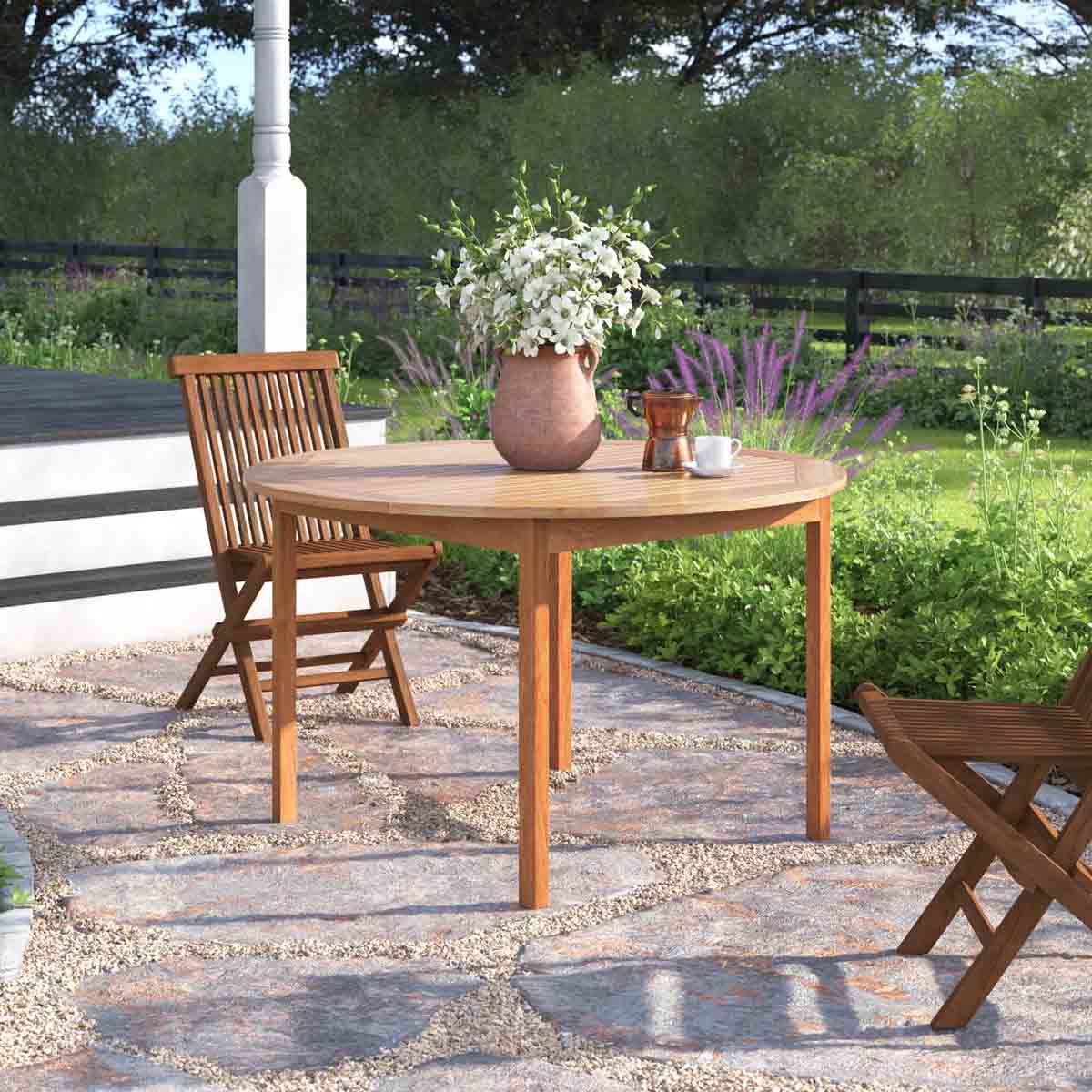 Birch Lane Summerton Round Teak Outdoor Dining Table best round outdoor dining tables